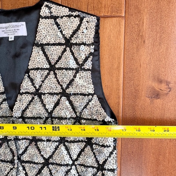 90s Silver Triangle Sequin Cotton Vest Womens XS Hand-Made by Cowgirl Glitter - Picture 4 of 11
